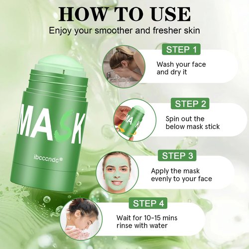 Green Tea Deep Cleanse Mask, Blackhead Remover with Green Tea Extract, Deep Cleanse Mask Stick for Face Deep Pore Cleansing, Oil Control, Moisturizing, and Shrink Blackheads for Men and Women, 2PCS
