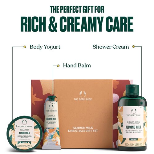 The Body Shop Almond Milk Essentials Set - Shower Cream, Hand Balm & Body Yogurt for Dry Skin