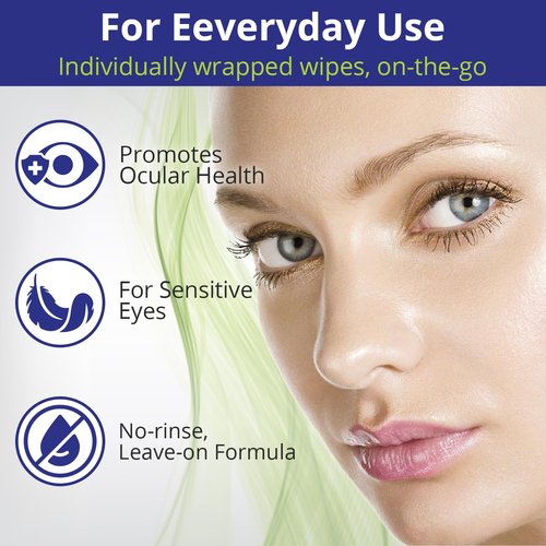 NOVEHA Eyelid Wipes - For Delicate Lashes and Eyelids - With Hyaluronic Acid, Chamomile, and Aloe Vera - Individually Wrapped Pre-moistened Pads (60 Wipes)