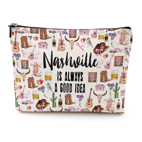 Nashville Travel Gift Cosmetic Bag Nashville Lovers Gift Nashville Souvenir Makeup Bag Girls Trip Gifts Favors Nashville City Themed Gifts for Women Sister Birthday Christmas Bachelorette Party Favors