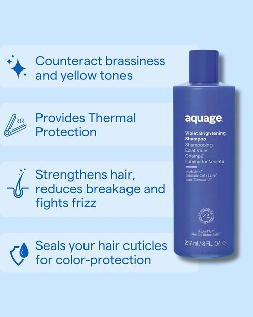 AQUAGE Violet Brightening Shampoo - Neutralizes Yellow & Brassy Tones for Color Treated Hair | 33.8 oz