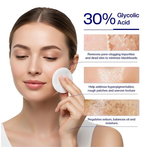 Morovan Glycolic Acid Pads - 30% Dual-Sided Face Exfoliator for Clear Skin Tone | 65 Pads