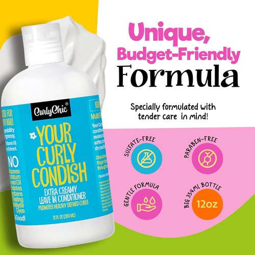 CurlyChic Leave-In Conditioner - Extra Creamy Formula for Intense Moisturizing & Frizz Control | 12 fl oz