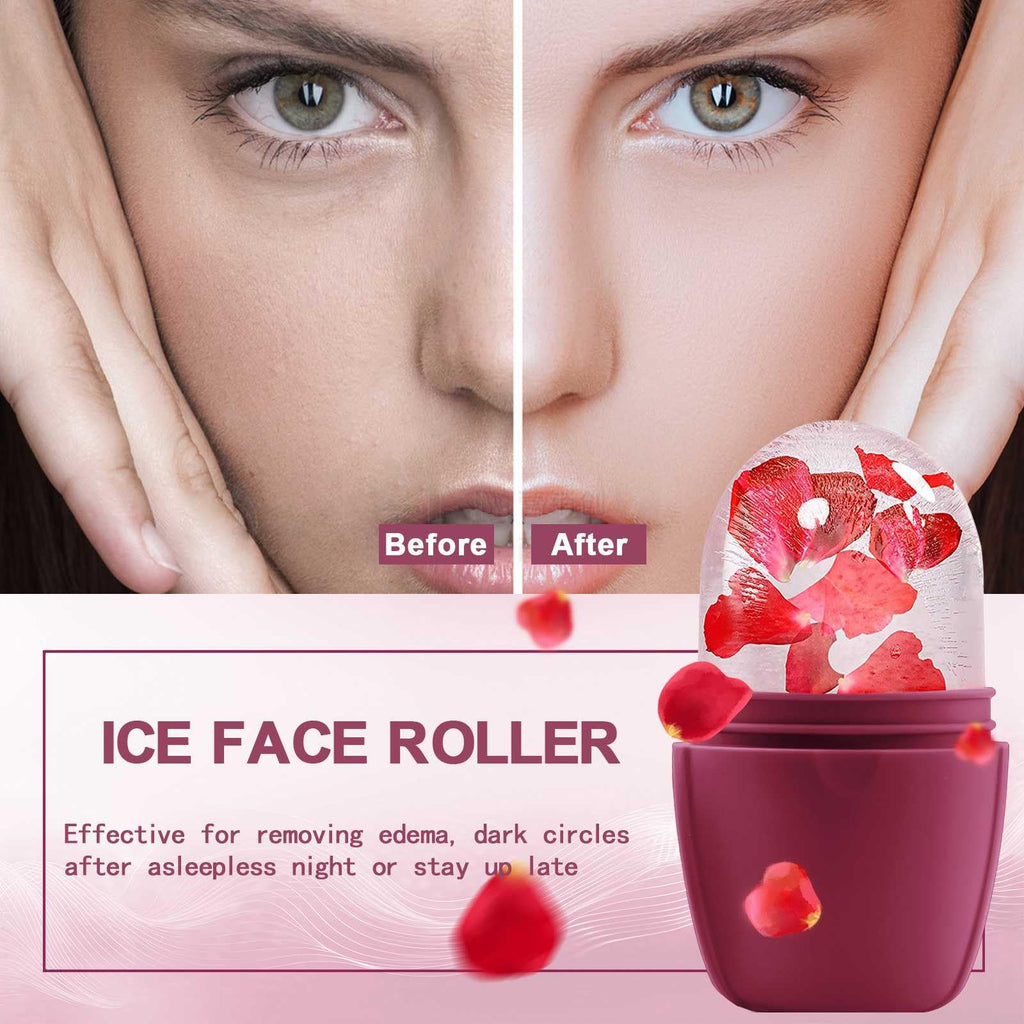 XHJRI Ice Face Roller Massager,Ice Cube Roller for Face, Eyes and Neck Naturally Conditioning and Skin Care,De-Puff Eye Bags,Reduce Migraine Pain,Reusable Massage Silicone Ice Mold (Upgrade Rose)