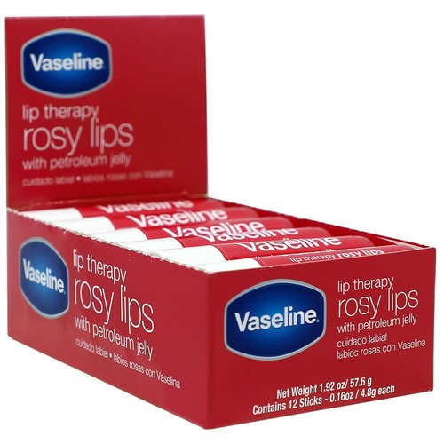 Vaseline Lip Rosy Balm - Fast-Acting Nourishment for Chapped & Cracked Lips | 12 Sticks in 1 Box
