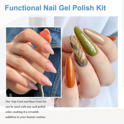 SUTOKAKA 4Pcs 15ml No Wipe Top and Base Coat Set with Nail Dehydrator and Primer X-Strength for Gel Polish Long Lasting Nail Bonding Strengthening Kit for Women