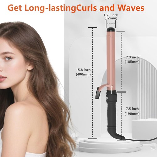 Skiennix 1-1/4 Inch Curling Iron - Ceramic Fast Heat Curler with LCD Display, Adjustable 180°F-450°F, Rose Gold