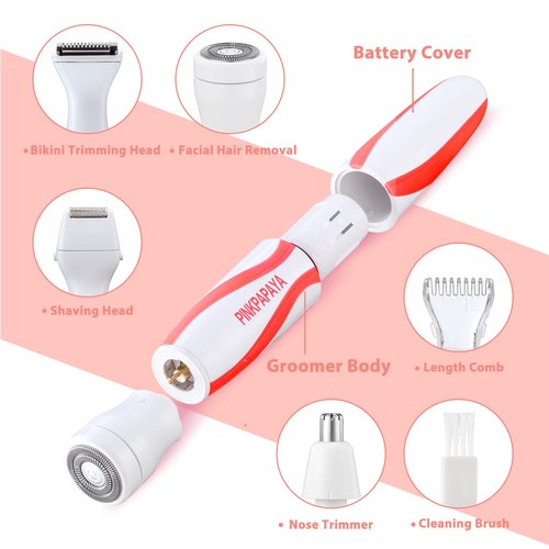 Pinkpapaya Electric Bikini Trimmer for Women,4 in 1 Electric Shaver,Bikini Line Hair Removal and Facial Hair Remover,Face Razors & Nose Hair Trimmer,Women's Grooming Kit,Tomato/p9k8
