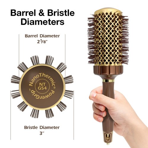 Olivia Garden NanoThermic PowerGrip Thermal Round Hair Brush - Not Electrical - Ceramic Blowout Brush for Medium to Thick Hair, 2 1/8 inch