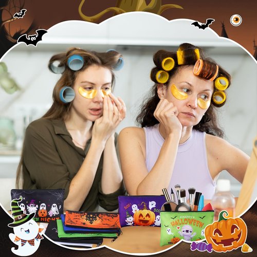 Blosssound 24 Pcs Cosmetic Bags Makeup Bags Bulk Cute Portable Pouches with Zipper Travel Toiletry Organizer Purse Women's Gift Birthday Party Favors(Halloween)