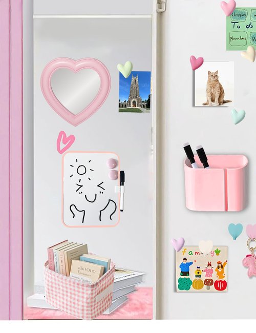 Dizgyuwei Heart Magnetic Locker Mirror for Girls, 6.9"x7.3" Real Glass Mirror Magnetic for School Locker, Locker Accessories Makeup Mirror for Bathroom Fridge Office Cabinet Gym (Pink)