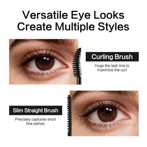 CARSLAN Curling Mascara - Dual Brush Design for Lengthening & Volume | Quick-Dry, Smudge-Proof, Black, 0.18 Fl Oz