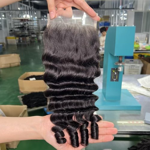Lemoda 5x5 HD Lace Closure Burmese Loose Deep Wave Curly HD Transparent Lace Frontal Closure 14Inch 100% Virgin Human Hair Lace Frontal Closure Free Part Natural Black