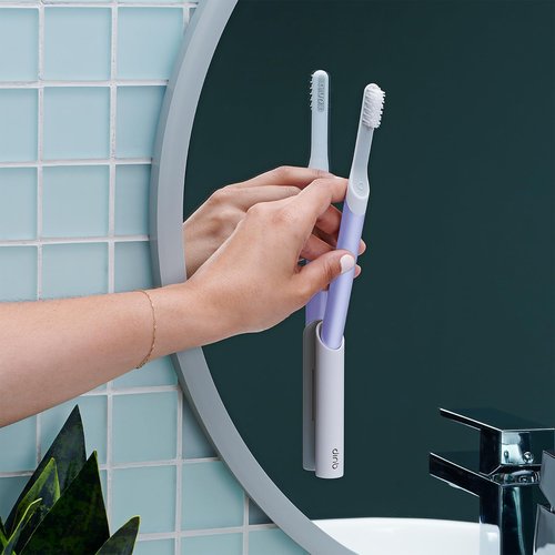 quip Sonic Toothbrush for Adults with Timer - Includes Extra Brush Head and Travel Cover Mount - Electric, Soft Bristle Refill Head, Plastic Handle, 3 Month Battery Life - Travel Toothbrush - Lavender