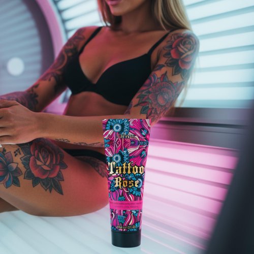 Tattoo Safe Tanning Bed Lotion - Indoor Dark Tanning Accelerator with Fade Protection | Tattoo Color Enhancer & Hydrating Skin Formula (Rose 8.5 Fl Oz)