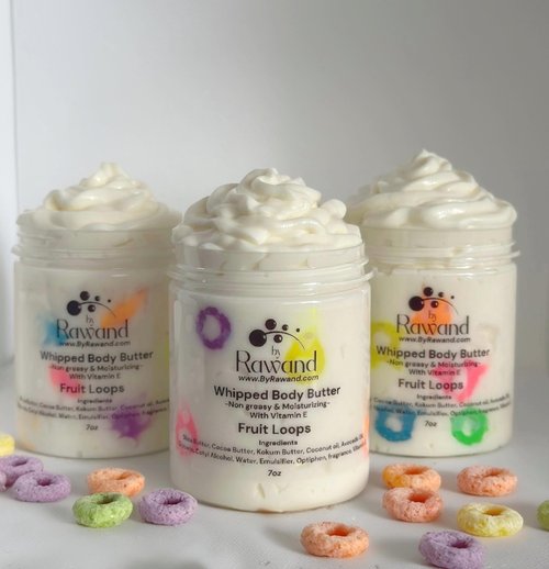 ByRawand Handmade Fruit Loops body buttercream with Shea, Cocoa & Kokum butter based with natural oils & Hyaluronic Acid - non greasy, moisturizing (Fruit Loops)