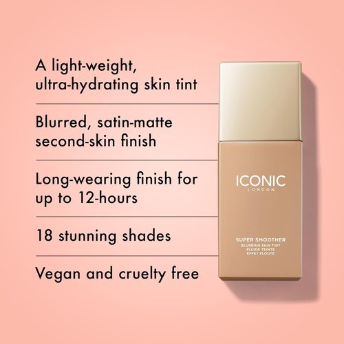 Iconic London Super Smoother Blurring Skin Tint - Hydrating, Ultra-Lightweight Tinted Moisturizer | Light to Medium Coverage, Vegan
