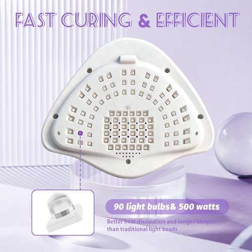500W UV LED Nail Lamp, 90 LEDs Gel Nail Dryer for Fast Curing with LCD Display, 4 Timer Settings & Auto Sensor, Salon-Grade Nail Light for Home and Nail Salon Use