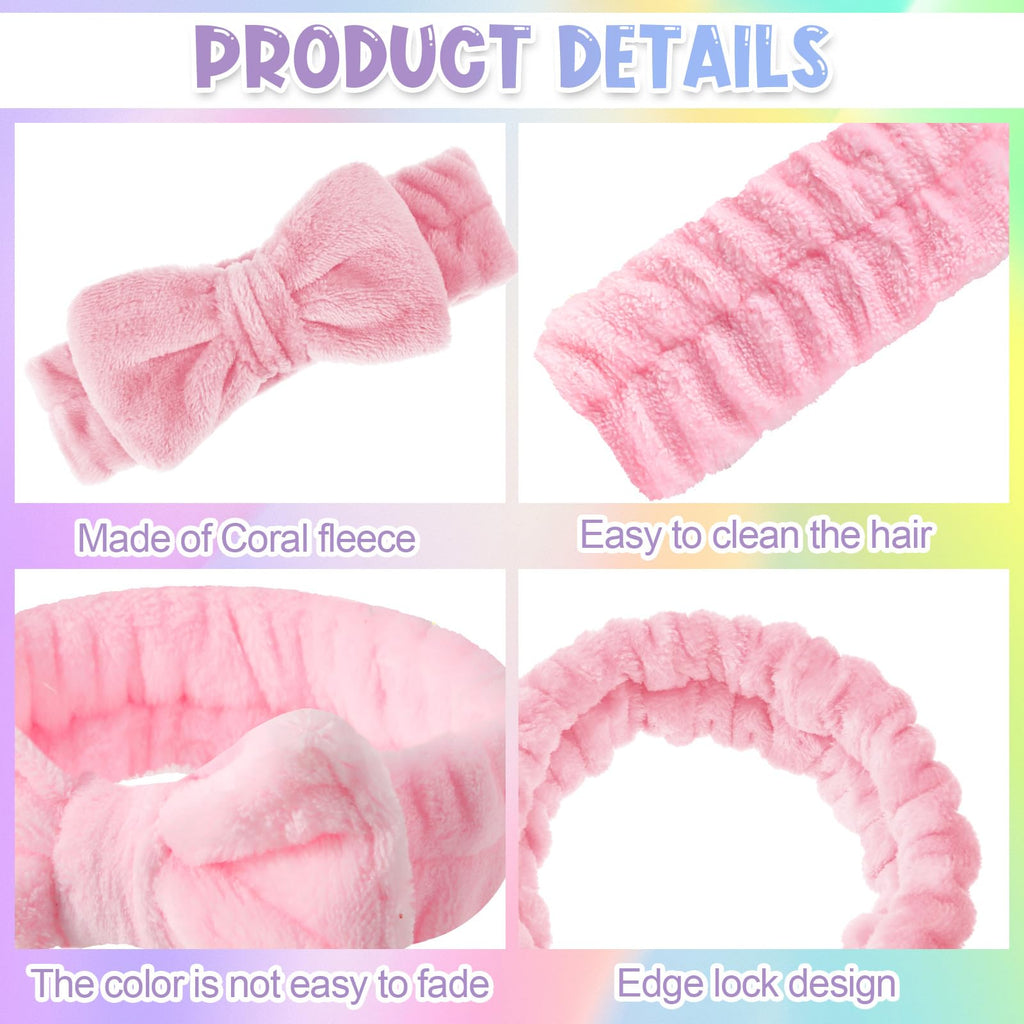 WILLBOND 48 Pieces Spa Headband Bow Hairband Facial Makeup Women Face Wash Adjustable Skincare Headbands Bulk Soft Flannel Towel Head Wraps for Women Shower Washing Face (Pastel)