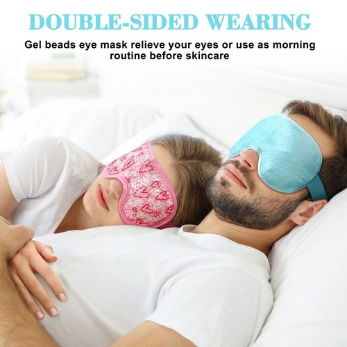 2 Pack Cooling Eye Mask, Reusable Gel Eye Masks for Puffy Eyes, Cold & Warm Compress for Dry Eye, Post Surgery, Puffiness, Allergies, Sinuses & Migraines Relief, Eye Masks for Sleep Unisex (Blue+Pink)