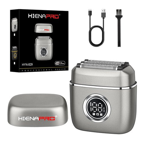 HIENA PRO Men's Electric Foil Shaver - USB-C Rechargeable, IPX7 Waterproof, Pocket-Sized with LED Display for Travel & Home (Gray)