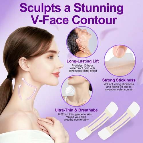 Loxbcin Neck Tape Lifting Invisible, 40 PCS+4 Strips,Neck Lift Tape Invisible,Neck Wrinkle Patches Behind,Face Lift Tapes for Tightening Sagging Skin Turkey Double Chin Wrinkles Women
