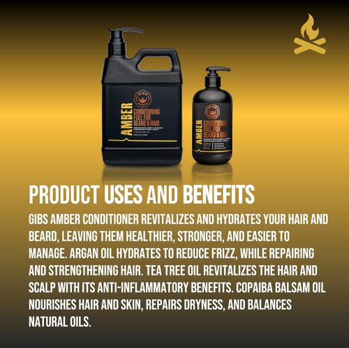 GIBS Amber Beard & Hair Conditioner - Revitalize Dry Hair & Skin, Control Frizz - Made in USA | Antimicrobial, Antioxidant