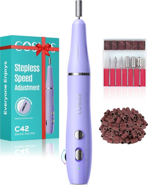 COSLUS C42 Cordless Electric Nail Drill File: Nail Drill Machine with Stepless Speed Knob for Acrylic Gel Dip Powder Polish, Professional Portable Manicure Pedicure Rechargeable for Home Salon Use