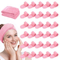 SHENGYIWA 30 Pack Adjustable Spa Headband for Women Non-Slip Facial Hair Wrap for Washing Face, Makeup, Shower, Skincare, and Yoga (Pink, 30)