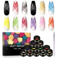 MEET ACROSS 12 Colors Spider Gel for Nail Art With Liner Brush, Soak off UV LED Elastic Drawing Gel, Nail Art Design Paint