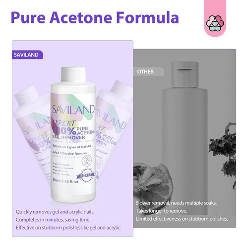SAVILAND Pure Acetone Nail Polish Remover Kit - Fast & Easy Gel Polish Removal with Tools & Cuticle Oil | 8.45 FL Oz