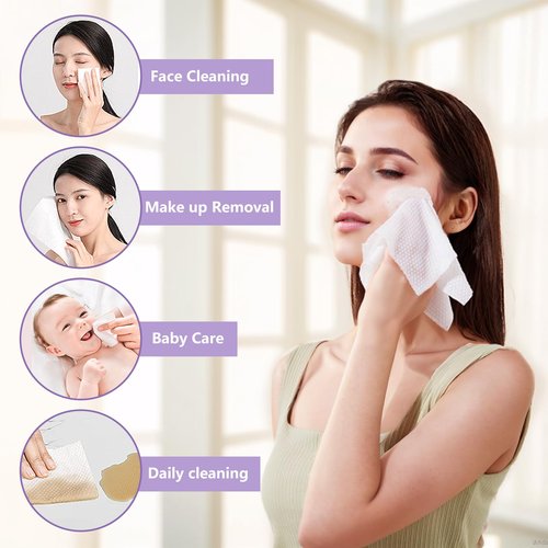 Disposable Face Towel 100 Count, Soft Cotton Face Towels, Dry Wipes Facial Cloths Towelettes for Washing and Drying, Lint Free Facial Tissue for Skincare, Makeup Remover and Cleansing