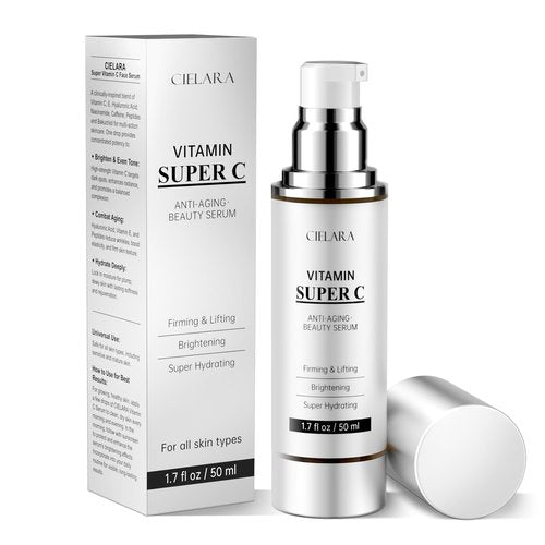 CIELARA Vitamin C Serum for Face, Anti Aging 20% Super C Serum With Vit C Hyaluronic Acid, Vitamin E, Peptides, Collagen Wrinkle Serume for Dark Spot, tighten, firming, lift, Brightening-1.7 Fl Oz