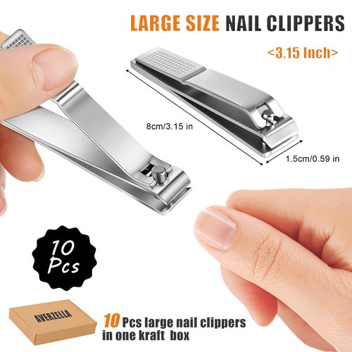 AVERZELLA 10-Pack Toenail Clippers, Straight Edge Toe Nail Clippers Bulk for Thick Nails Seniors, Large Stainless Steel Nail Clipper Set for Men Women Adults, 3.15 inch Long Handle (Silver)