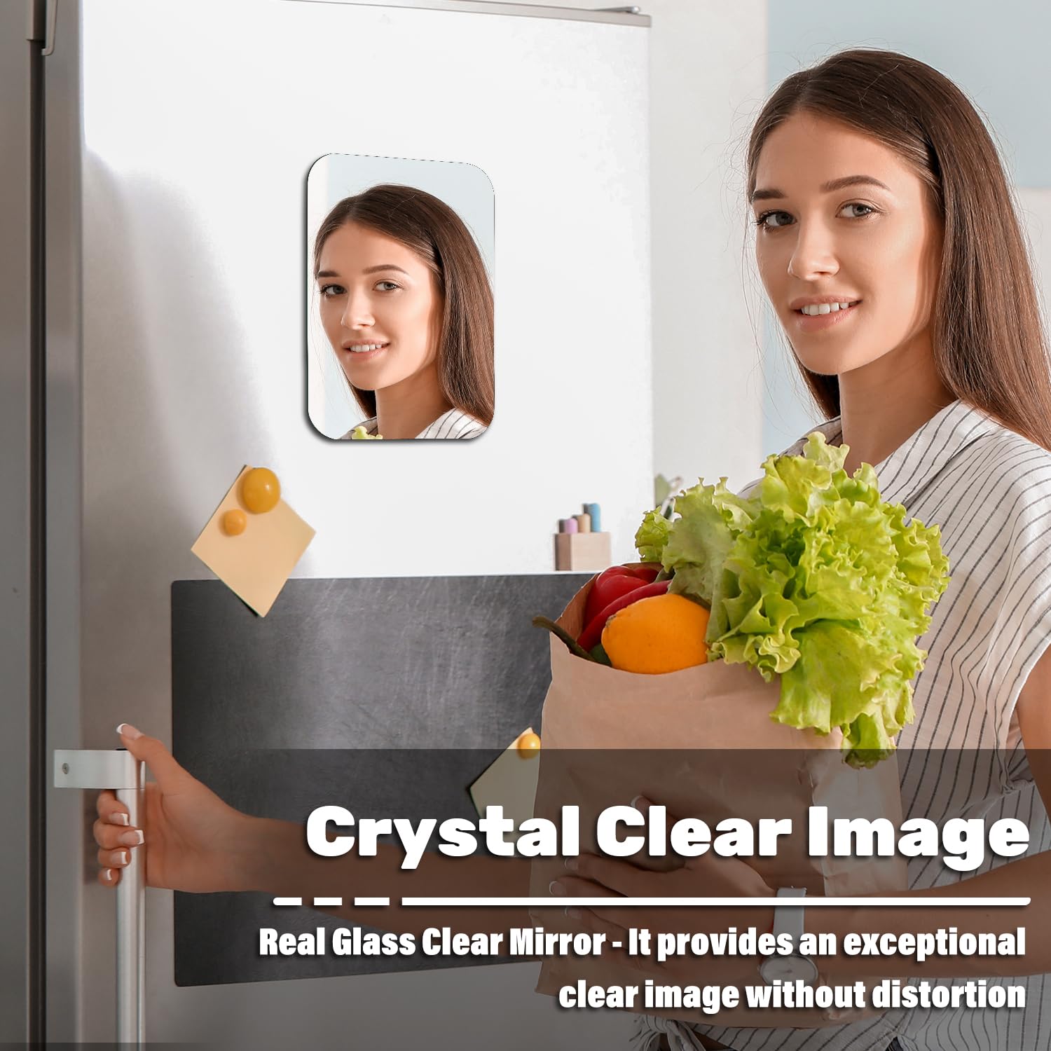 [2 Pack] 4x6 inch Magnetic Locker Mirror, Small Frameless Real Glass Mirror with Magnetic Backing, HD Reflection, Polished Safety Edges for School, Gym, Fridge & Toolbox