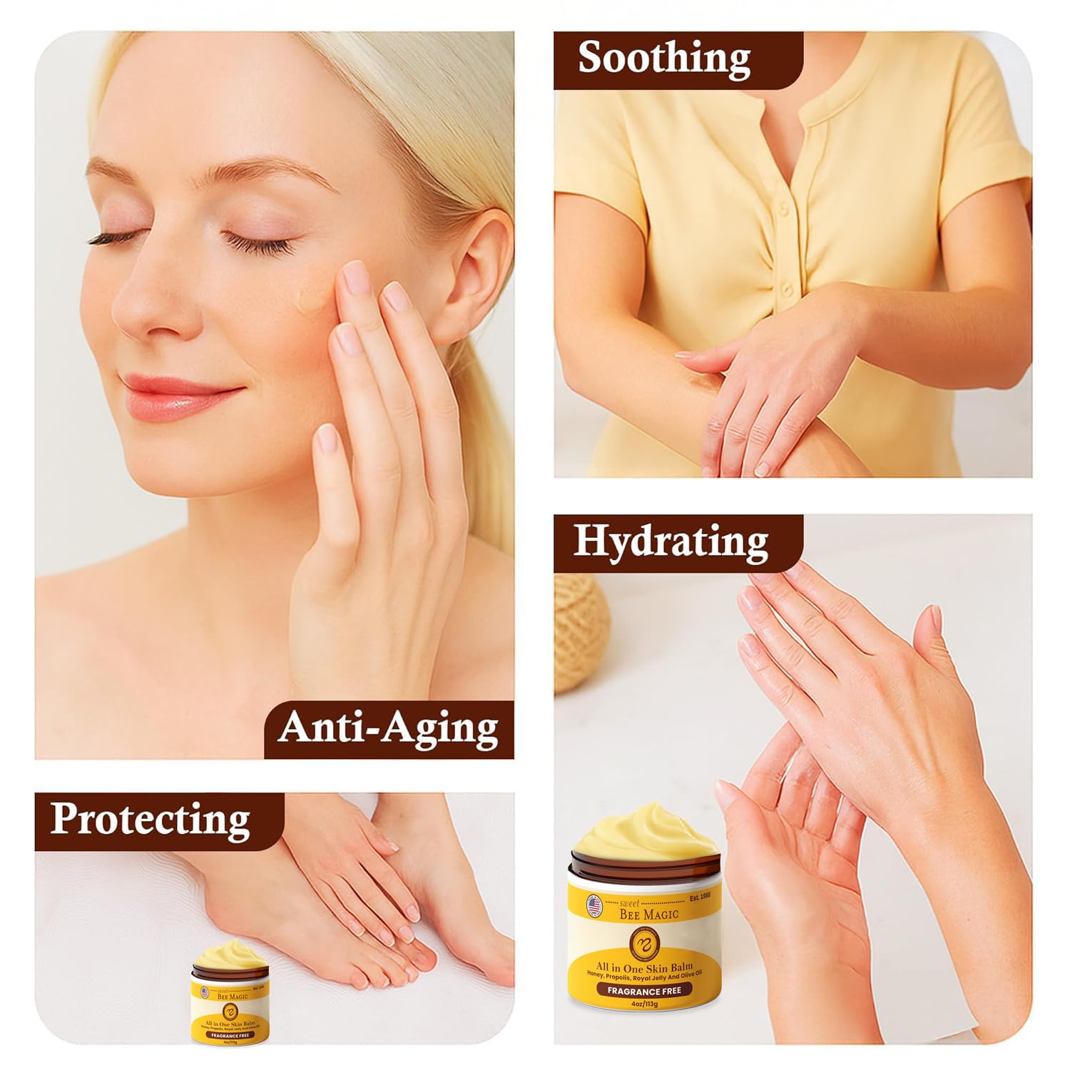 Sweet Bee Magic Organic Honey Balm - All-Natural Moisturizer for Face, Skin & Body - 4oz Jar