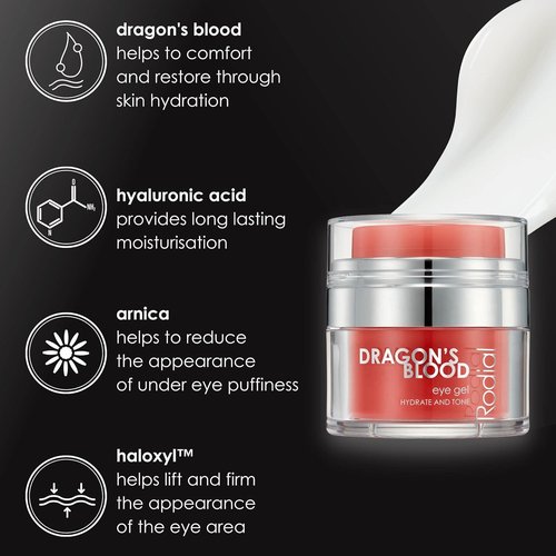 Rodial Dragon's Blood Eye Gel - Hydrating Eye Cream with Hyaluronic Acid | 0.5 fl. oz. for Brightening and Reducing Puffiness