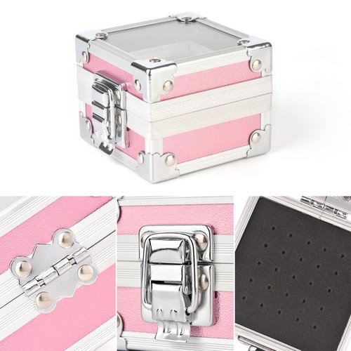 Rolabling Professional 25 Holes Nail Drill Bits Box Container Nail Drill Grinding Bit Holder Nail Polish Head Storage Box Nail Tools Organizers Container Display Storage Box Manicure Tool (Pink)