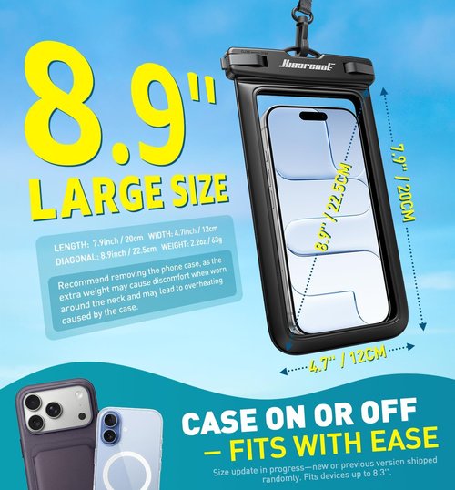 Hiearcool Waterproof Phone Pouch - IPX8 Waterproof Case for iPhone 17/16/15/14 Pro Max | Touch Screen & Lanyard Included, 2 Pack (Fits Up to 8.9”)
