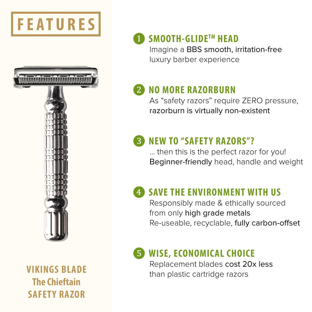 VIKINGS BLADE Double Edge Safety Razor for Men - Smooth Shave with 5 Swedish Steel Blades & Luxury Case