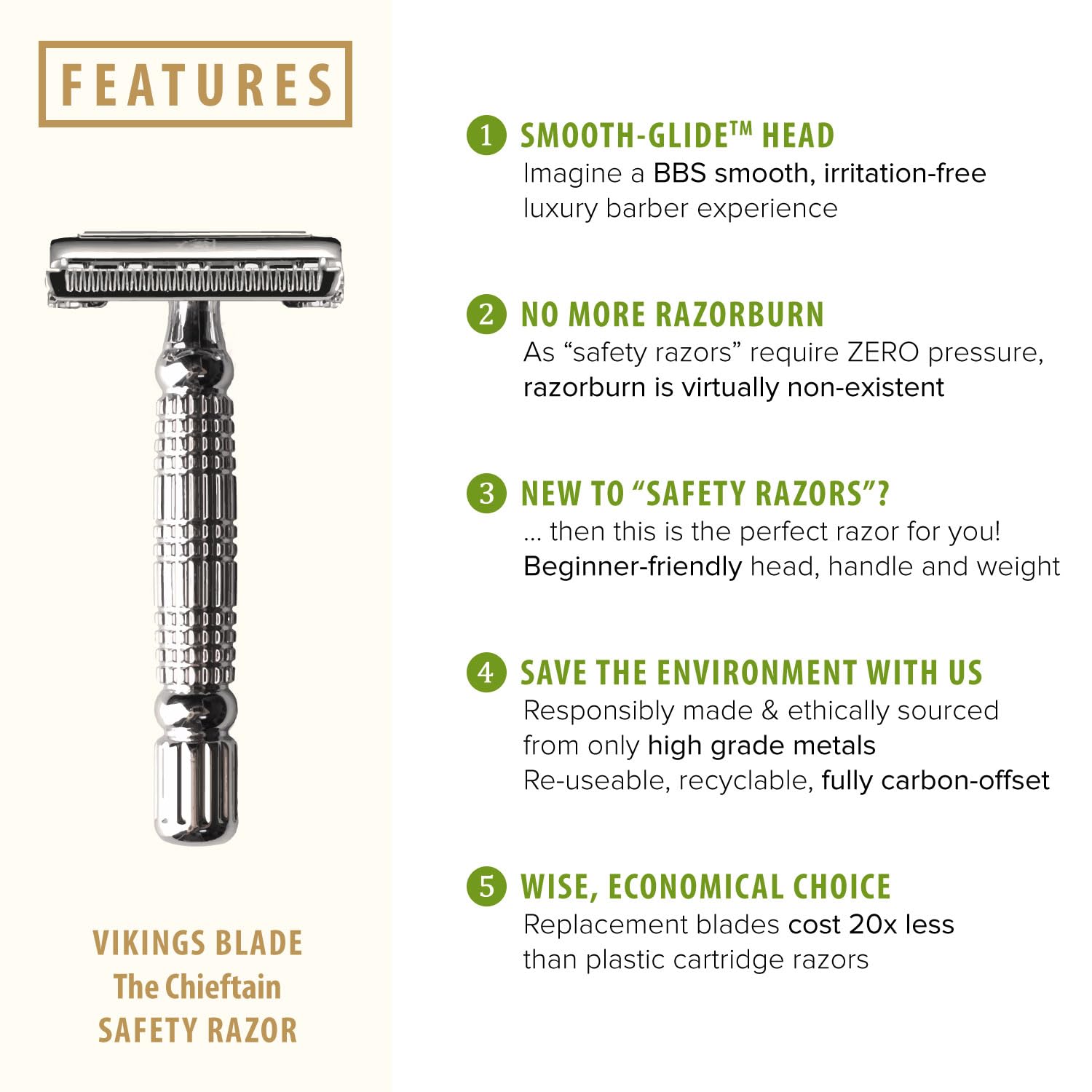 VIKINGS BLADE Double Edge Safety Razor for Men - Smooth Shave with 5 Swedish Steel Blades & Luxury Case