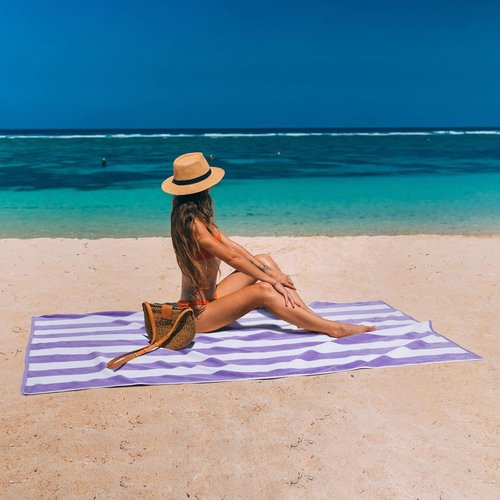 LULUHOME Large Oversized Beach Towel - Soft Cotton Striped Pool Towel 36 x 70 Inch | Purple for Adults