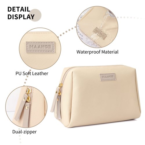 MAANGE Small Makeup Bag for Women Cosmetic Bag with Zipper Travel Makeup Bag of Soft PU Leather Cute Make Up Pouch