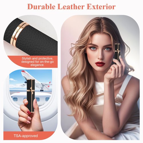 Coxotom Refillable Travel Perfume Bottle – Fine Mist Atomizer, Bottom Fill, Genuine Leather Shell, TSA Approved, For Daily Refresh & Travel (Black, 5ml)