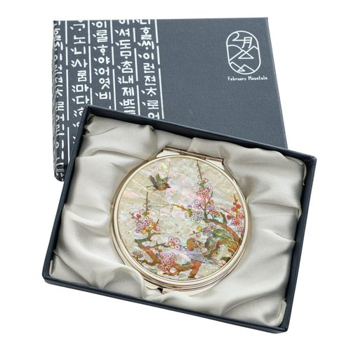 February Mountain Mother of Pearl Dual Magnification Compact Mirror – Gifts for Women, Mom, and Sister – Unique Birthday, Christmas Idea – Elegant and Travel-Friendly