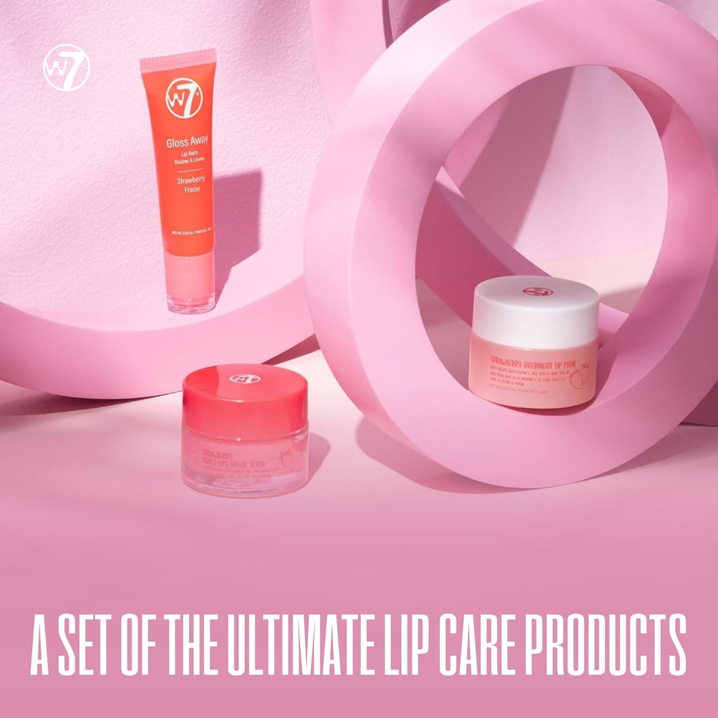 W7 Sweet Dreams Lip Care Gift Set | Overnight Mask, Balm & Scrub - Strawberry Flavor