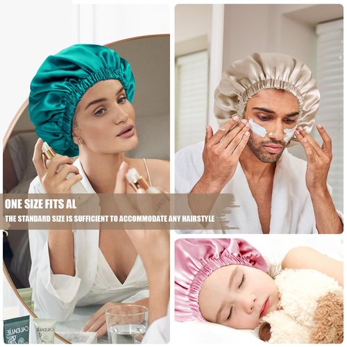 Doitory Bonnet for Sleeping Women & Men, Double Layer Silk Bonnet, Soft Satin Lined Hair Bonnets Sleep Shower Cap for Natural & Curly Hair(Champagne)