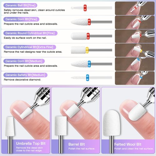 30PCS Nail Drill Bits Set with Holder Case, 3/32 Inch Tungsten Carbide Ceramic Diamond Efile Nail Bits Tool & Organizer for Acrylic Gel Dip Powder Cuticle Removal Polish, Nail Tech Manicure Pedicure