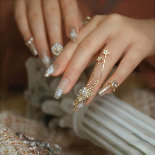 4 Colors ins Minimalist Style Nail Stickers, Lace Bridal Wedding Nail Art Sticker for Man Woman (4 Sheets)