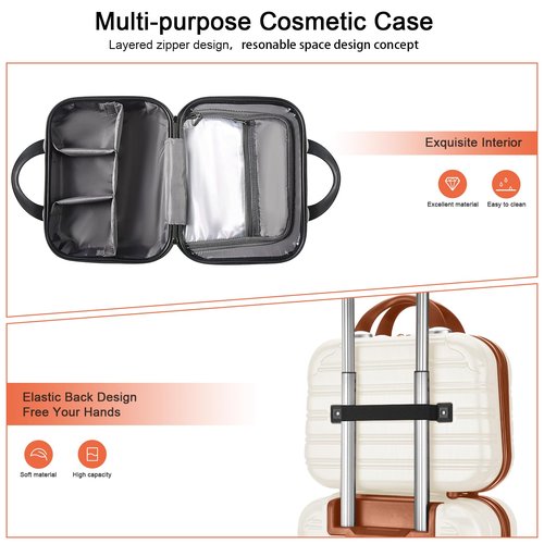 JZRTravel 14 inch Hard Shell Makeup Train Case Portable PC ABS Mini Suitcase for Organizer Cosmetics Makeup Brushes Toiletry Beige